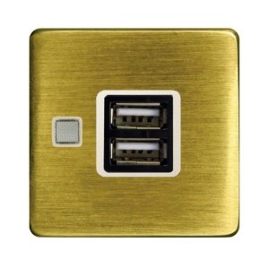 FD-212USBPB-A Розетка USB с накладкой из латуни, Bright Patina+беж