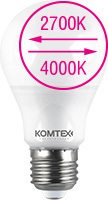 15044749 Лампа светодиодная Е27  7Вт 220В 2700/4000К с переключаемой цвет темпер  KOMTEX